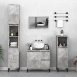 Concrete Grey Bathroom Furniture Set with Sink Cabinet and Mirror  Engineered Wood