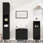 3 Piece Bathroom Furniture Set in Black Engineered Wood with Ample Storage Space