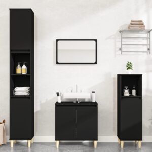 3 Piece Bathroom Furniture Set in Black Engineered Wood with Ample Storage Space