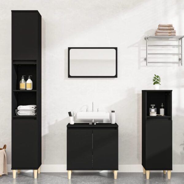 3 Piece Bathroom Furniture Set in Black Engineered Wood with Ample Storage Space