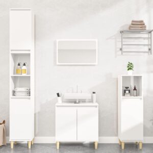 3 Piece High Gloss White Bathroom Furniture Set  Engineered Wood  Ample Storage Space