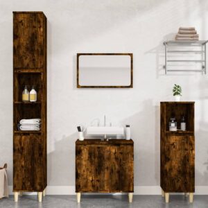 3 Piece Smoked Oak Bathroom Furniture Set with Engineered Wood and Eucalyptus Feet