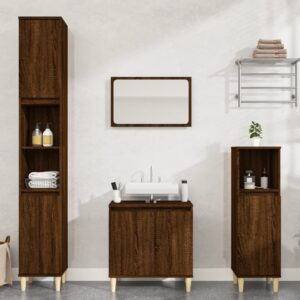 3 Piece Bathroom Furniture Set in Brown Oak Engineered Wood with Ample Storage Space