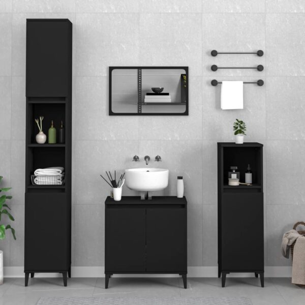 Three Piece Black Bathroom Furniture Set with Engineered Wood and Metal Feet