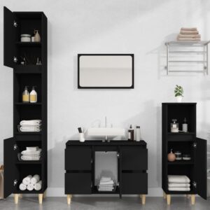 3 Piece Bathroom Furniture Set in Black Engineered Wood with Ample Storage Space