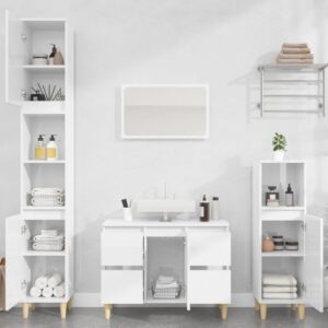 High Gloss White 3 Piece Bathroom Furniture Set with Spacious Storage  Engineered Wood