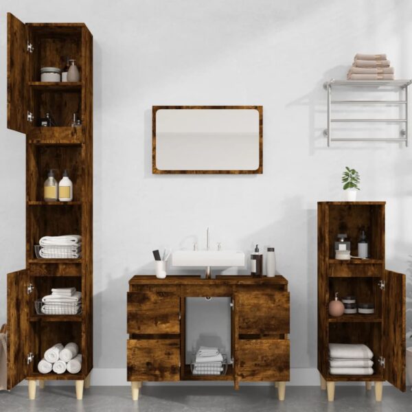 3 Piece Smoked Oak Bathroom Furniture Set  Engineered Wood  Spacious Storage  Easy Clean