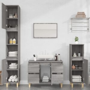 3 Piece Grey Sonoma Bathroom Furniture Set  Engineered Wood  Spacious Storage  Easy to Clean