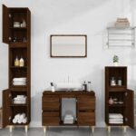 3 Piece Bathroom Furniture Set in Brown Oak Engineered Wood with Ample Storage Space