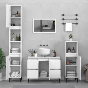 White Engineered Wood 3 Piece Bathroom Furniture Set with Spacious Storage and Metal Feet