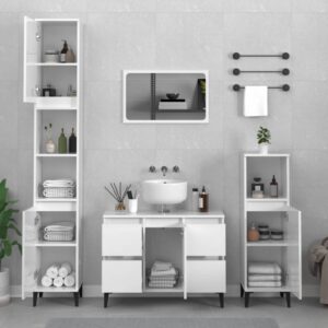 High Gloss White 3 Piece Bathroom Furniture Set  Engineered Wood  Spacious Storage