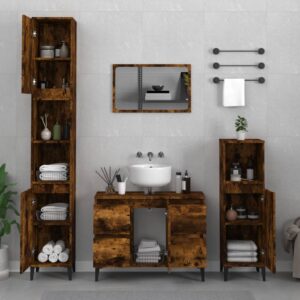 3 Piece Bathroom Furniture Set Smoked Oak Engineered Wood