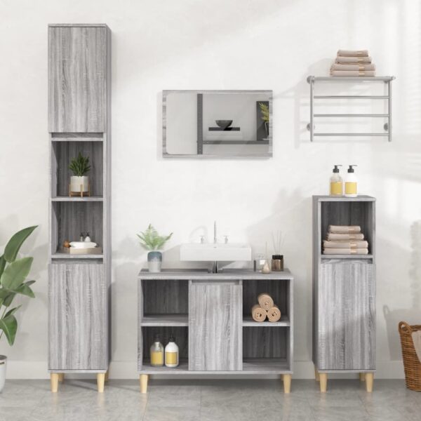 3 Piece Grey Sonoma Bathroom Furniture Set  Engineered Wood  Spacious Storage  Easy to Clean