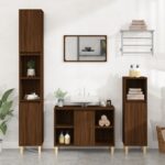 3 Piece Bathroom Furniture Set in Brown Oak  Engineered Wood  Spacious Storage  Easy to Clean