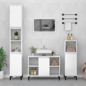 High Gloss White 3 Piece Bathroom Furniture Set  Engineered Wood  Spacious Storage  Durable