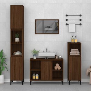 Stylish 3 Piece Bathroom Furniture Set in Brown Oak Engineered Wood with Ample Storage