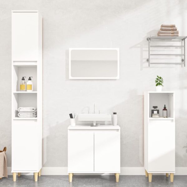 White Engineered Wood Bathroom Furniture Set with Mirror and Ample Storage Space