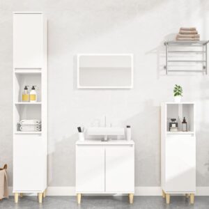 High Gloss White 4 Piece Bathroom Furniture Set with Mirror  Engineered Wood  Spacious Storage