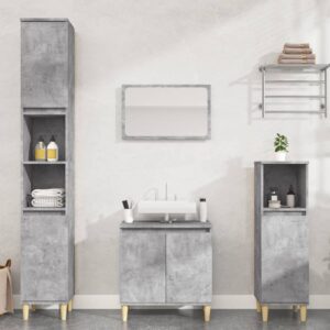 4 Piece Bathroom Furniture Set Concrete Grey Engineered Wood