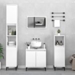 High Gloss White 4 Piece Bathroom Furniture Set with Mirror  Engineered Wood  Metal Feet