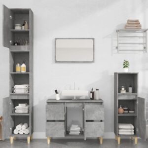 4 Piece Bathroom Furniture Set Concrete Grey Engineered Wood