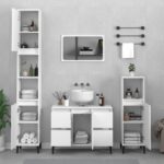 White Engineered Wood Bathroom Furniture Set with Mirror and Ample Storage Space