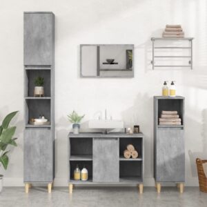 4 Piece Bathroom Furniture Set Concrete Grey Engineered Wood