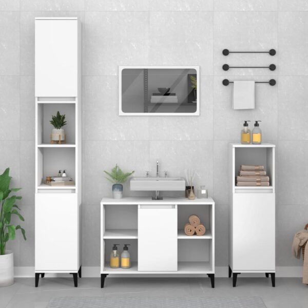 White Engineered Wood Bathroom Furniture Set with Mirror and Ample Storage Space