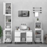 3 Piece White Bathroom Furniture Set with Mirror  Engineered Wood  Ample Storage Space