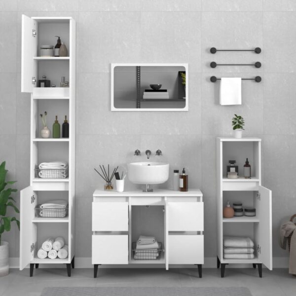 3 Piece White Bathroom Furniture Set with Mirror  Engineered Wood  Ample Storage Space