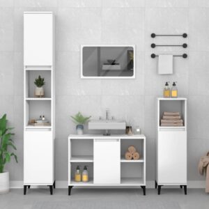 White 3 Piece Bathroom Furniture Set with Mirror  Engineered Wood  Ample Storage Space