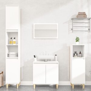 White Engineered Wood Bathroom Furniture Set with Mirror and Storage Space