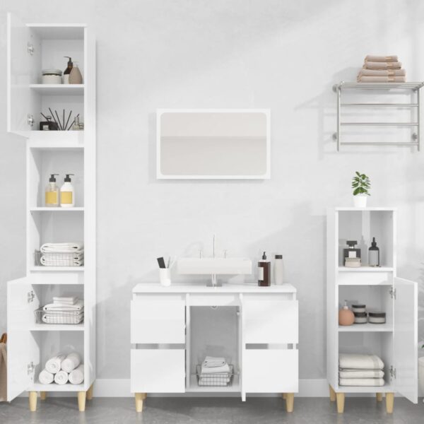 High Gloss White 2 Piece Bathroom Furniture Set with Mirror  Engineered Wood  Spacious Storage