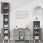 2 Piece Bathroom Furniture Set in Concrete Grey  Engineered Wood with Mirror