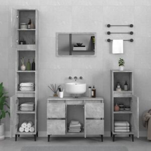 Concrete Grey Engineered Wood Bathroom Furniture Set with Sink Cabinet and Mirror