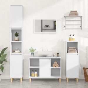 White Engineered Wood Bathroom Furniture Set with Mirror  Spacious Storage  Durable and Moisture Resistant