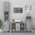 Concrete Grey Engineered Wood Bathroom Furniture Set with Sink Cabinet and Mirror