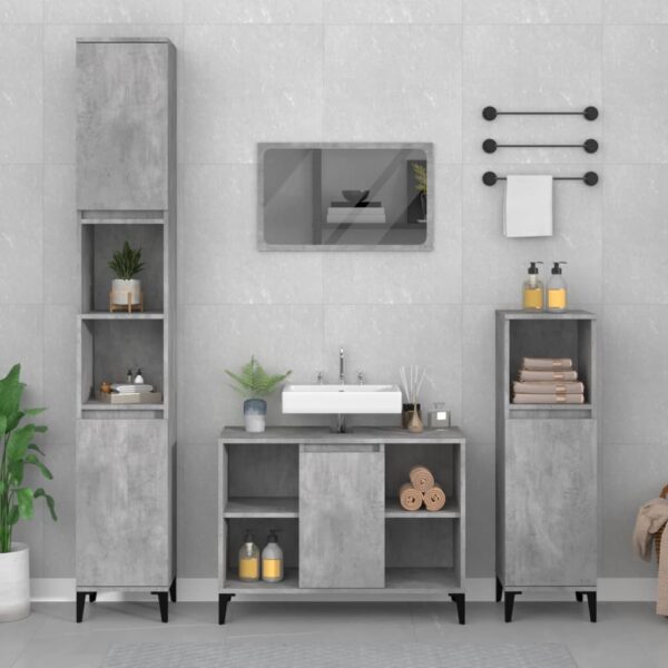 Concrete Grey Engineered Wood Bathroom Furniture Set with Sink Cabinet and Mirror