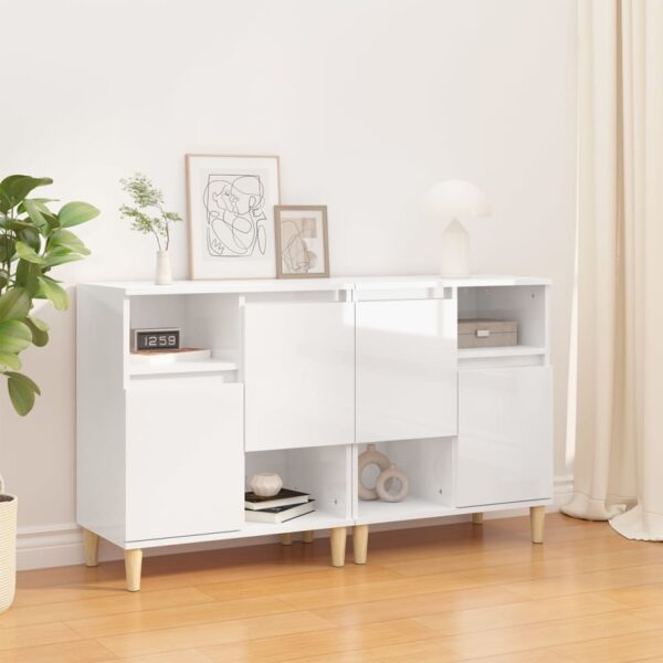 High Gloss White Sideboards Set of 2  Engineered Wood  Ample Storage  Easy to Clean  Durable