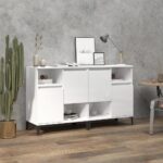 High Gloss White Sideboards Set of Two  Engineered Wood  Ample Storage  Easy to Clean