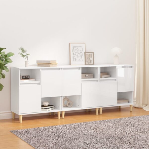 High Gloss White Sideboards Set of 3  Engineered Wood  Ample Storage  Easy to Clean  Durable