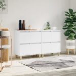 Classic White Sideboards Set of 2  Engineered Wood  Ample Storage  Easy to Clean  Stable