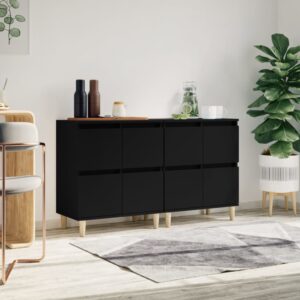 Classic Black Sideboards Set of 2  Engineered Wood  Ample Storage  Easy to Clean  Stable