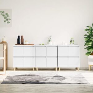 Classic White Sideboards Set of Three  Engineered Wood  Ample Storage  Easy to Clean