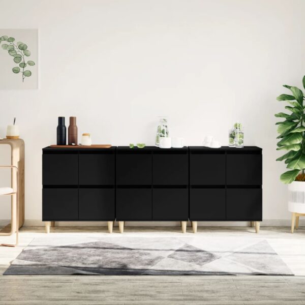 Sideboards 3 pcs Black 60x35x70 cm Engineered Wood