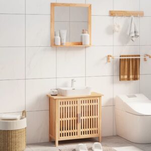 Elegant Solid Walnut Wood Bathroom Furniture Set with Vanity Mirror and Storage Cabinet