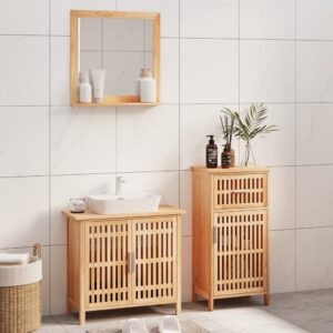 3 Piece Solid Walnut Wood Bathroom Furniture Set with Mirror  Ample Storage  Elegant Design