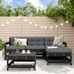 5 Piece Garden Lounge Set with Cushions Black Solid Wood