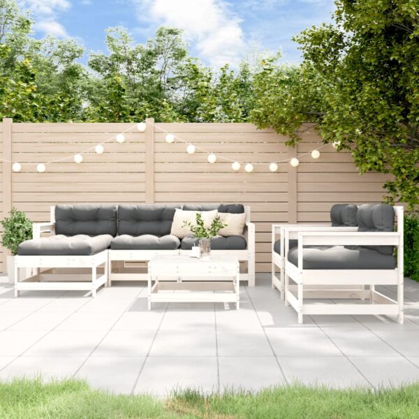 7 Piece Garden Lounge Set with Cushions White Solid Wood