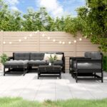 7 Piece Garden Lounge Set with Cushions Black Solid Wood